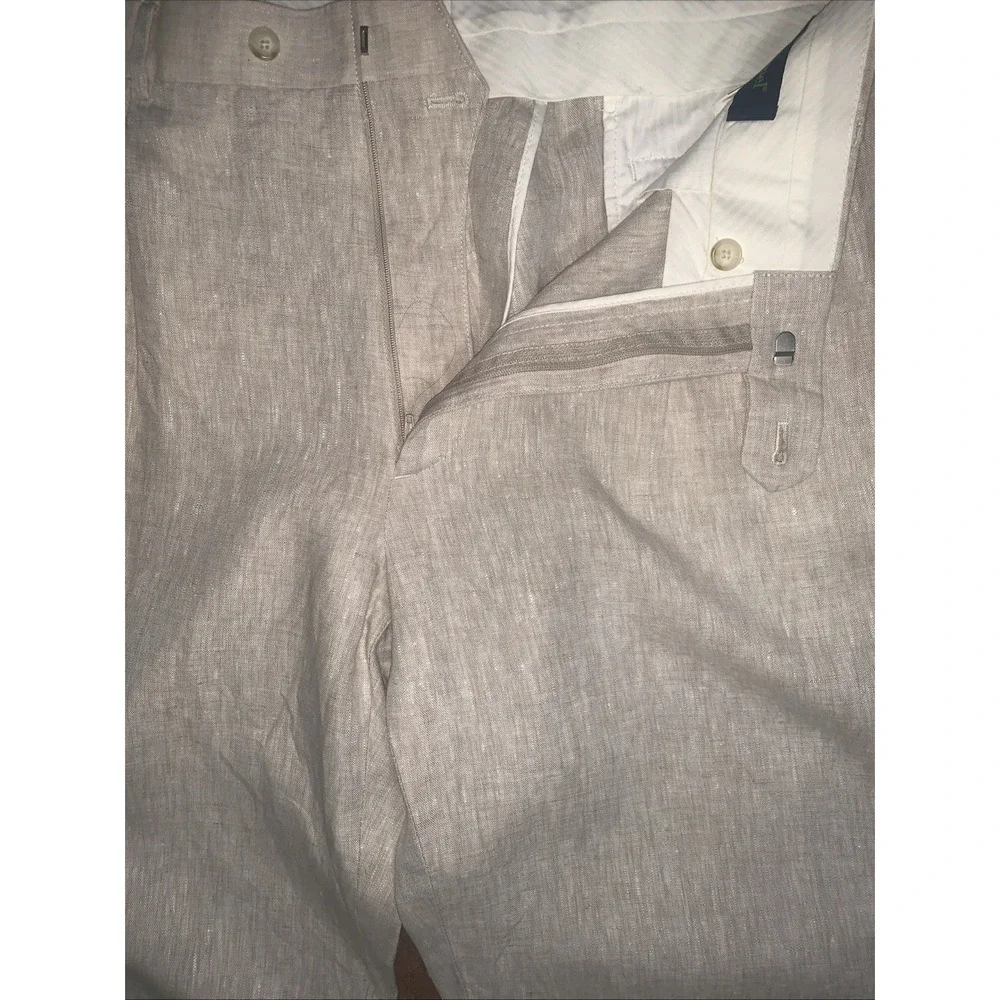 Haspel Linen Pants Oxford Dress Mens 38R Pleated‎ Cuffed Beige Tan Summer Preppy